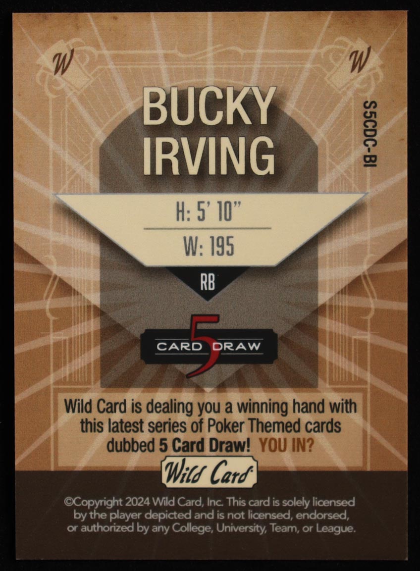 Bucky Irving 2024 Wild Card 5 Card Draw 4 Aces Multicolor Diamond Foil #S5CDCBI #1/3 RC at PristineAuction.com Bucky Irving 2024 Wild Card 5 Card Draw 4 Aces Multicolor Diamond Foil #S5CDCBI #1/3 RC at PristineAuction.com