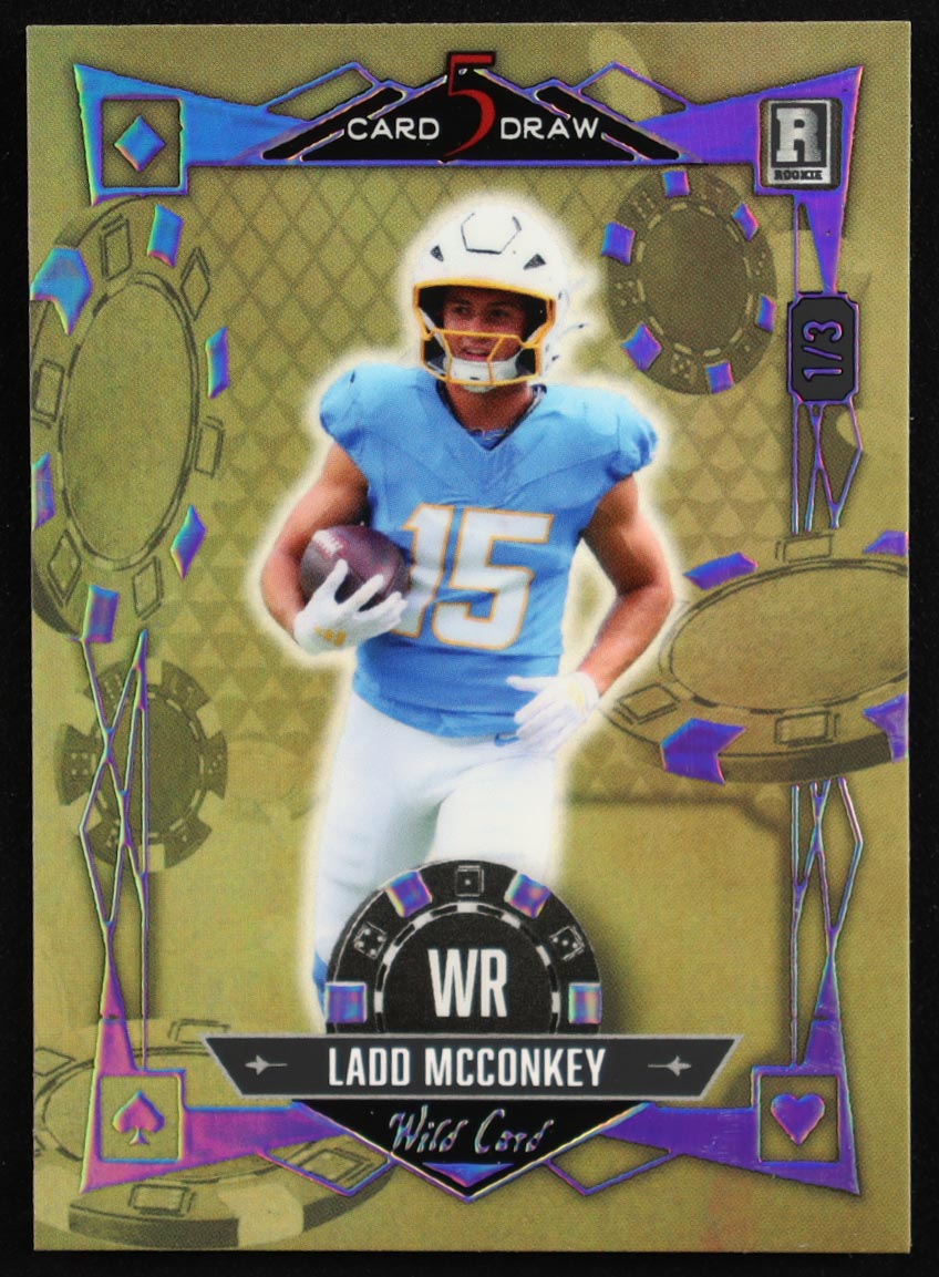 Ladd McConkey 2024 Wild Card 5 Card Draw Silver Holo Foil #S5CDMLM #1/3 RC at PristineAuction.com Ladd McConkey 2024 Wild Card 5 Card Draw Silver Holo Foil #S5CDMLM #1/3 RC at PristineAuction.com