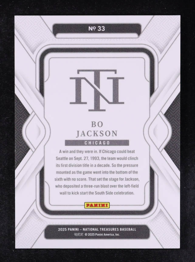 Bo Jackson 2025 Panini National Treasures Midnight FOTL #33 #5/5 at PristineAuction.com Bo Jackson 2025 Panini National Treasures Midnight FOTL #33 #5/5 at PristineAuction.com