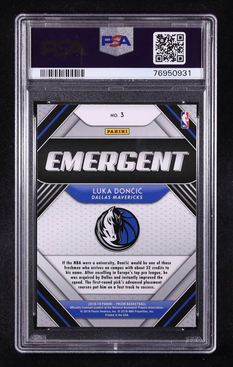 Luka Doncic 2018-19 Panini Prizm Emergent #3 RC (PSA 9) at PristineAuction.com Luka Doncic 2018-19 Panini Prizm Emergent #3 RC (PSA 9) at PristineAuction.com