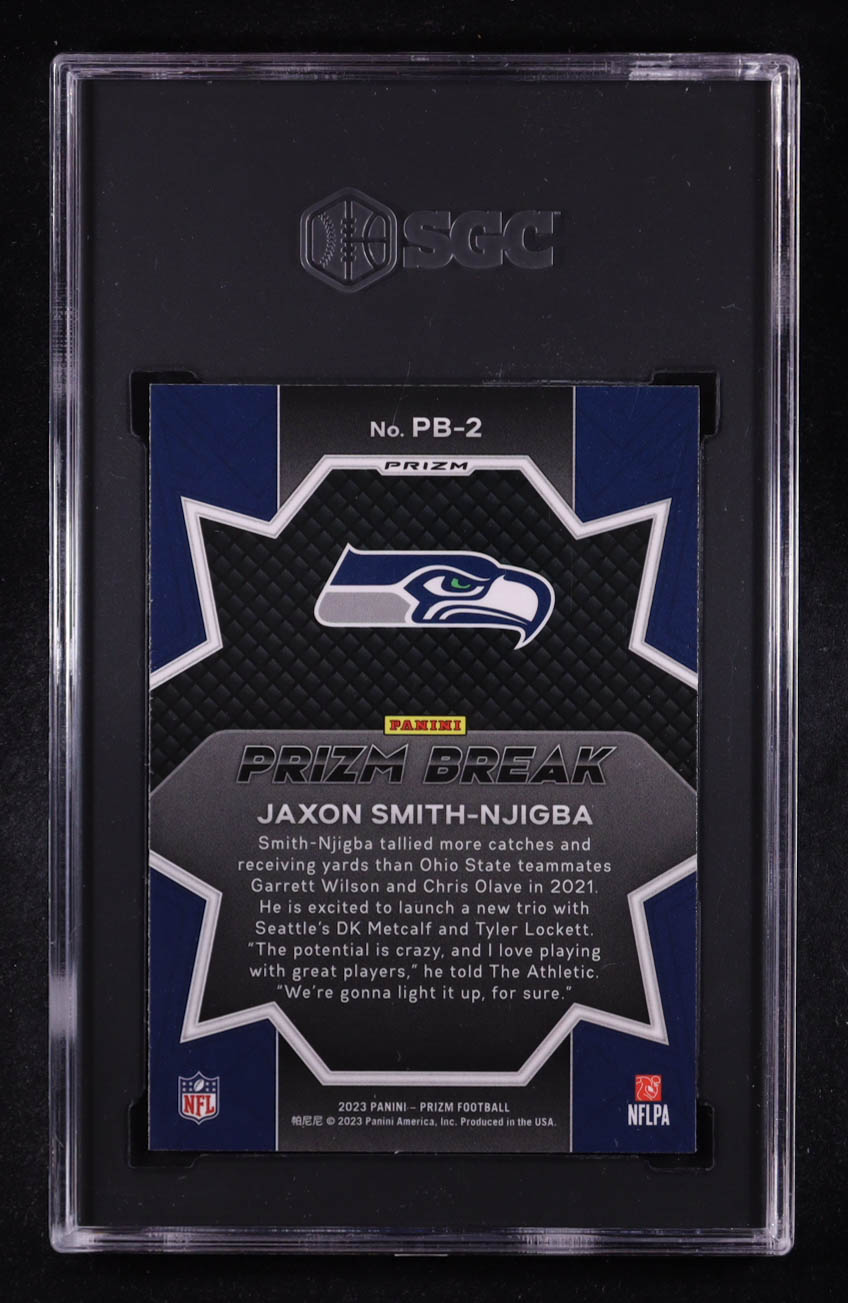 Jaxon Smith-Njigba 2023 Panini Prizm Prizm Break Prizms Green Wave #2 RC (SGC 10) at PristineAuction.com Jaxon Smith-Njigba 2023 Panini Prizm Prizm Break Prizms Green Wave #2 RC (SGC 10) at PristineAuction.com