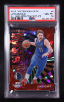 Luka Doncic 2023-24 Panini Contenders Optic Optic Illusion Red Cracked Ice #8 #144/175 (PSA 10) at PristineAuction.com