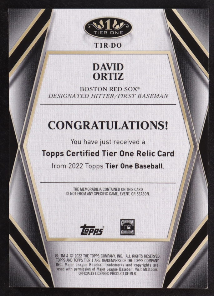 David Ortiz 2022 Topps Tier One Relics #T1RDO #119/399 at PristineAuction.com David Ortiz 2022 Topps Tier One Relics #T1RDO #119/399 at PristineAuction.com