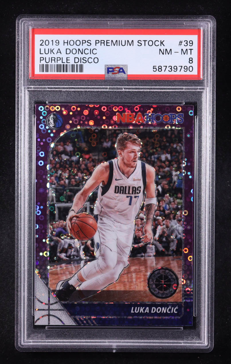 Luka Doncic 2019-20 Hoops Premium Stock Prizms Purple Disco #39 (PSA 8) at PristineAuction.com Luka Doncic 2019-20 Hoops Premium Stock Prizms Purple Disco #39 (PSA 8) at PristineAuction.com