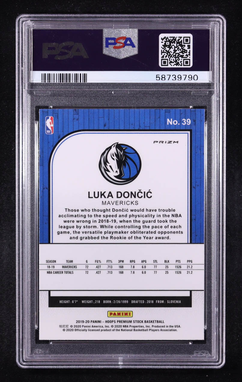 Luka Doncic 2019-20 Hoops Premium Stock Prizms Purple Disco #39 (PSA 8) at PristineAuction.com Luka Doncic 2019-20 Hoops Premium Stock Prizms Purple Disco #39 (PSA 8) at PristineAuction.com