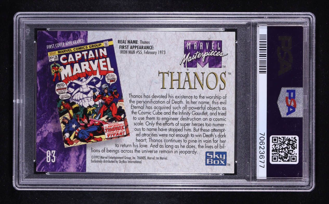 Thanos 1992 Skybox Marvel Masterpieces #83 (PSA 9) at PristineAuction.com Thanos 1992 Skybox Marvel Masterpieces #83 (PSA 9) at PristineAuction.com