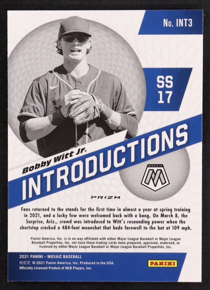 Bobby Witt Jr. 2021 Panini Mosaic Introductions Mosaic #INT3 RC at PristineAuction.com Bobby Witt Jr. 2021 Panini Mosaic Introductions Mosaic #INT3 RC at PristineAuction.com