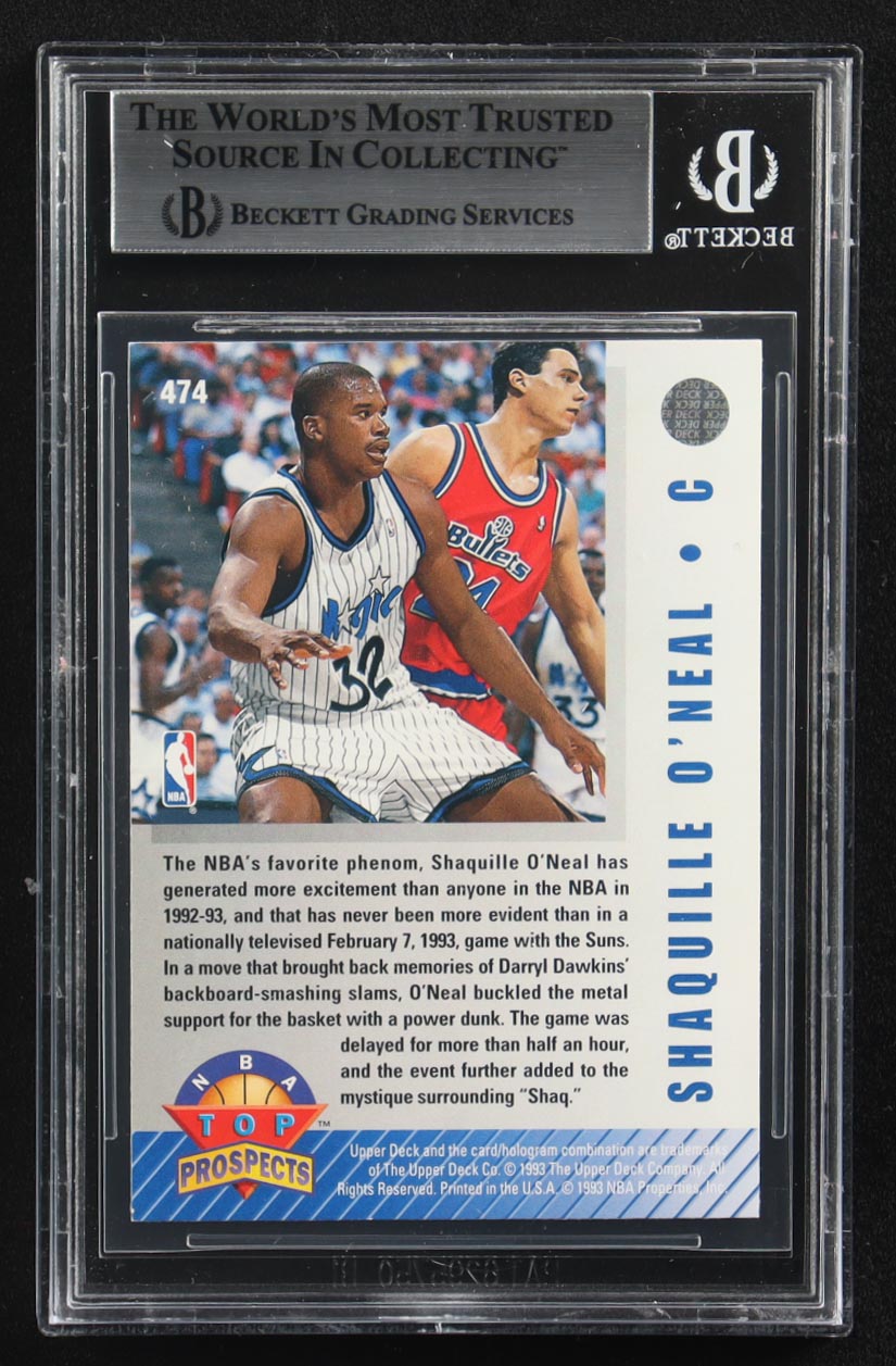 Shaquille O'Neal Signed 1992-93 Upper Deck Top Prospects #474 RC (BGS) at PristineAuction.com Shaquille O'Neal Signed 1992-93 Upper Deck Top Prospects #474 RC (BGS) at PristineAuction.com