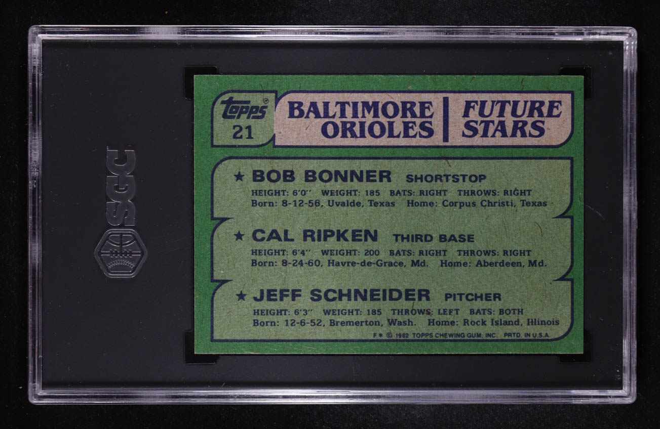 Bob Bonner / Cal Ripken Jr. / Jeff Schneider 1982 Topps #21 RC (SGC 6.5) at PristineAuction.com Bob Bonner / Cal Ripken Jr. / Jeff Schneider 1982 Topps #21 RC (SGC 6.5) at PristineAuction.com