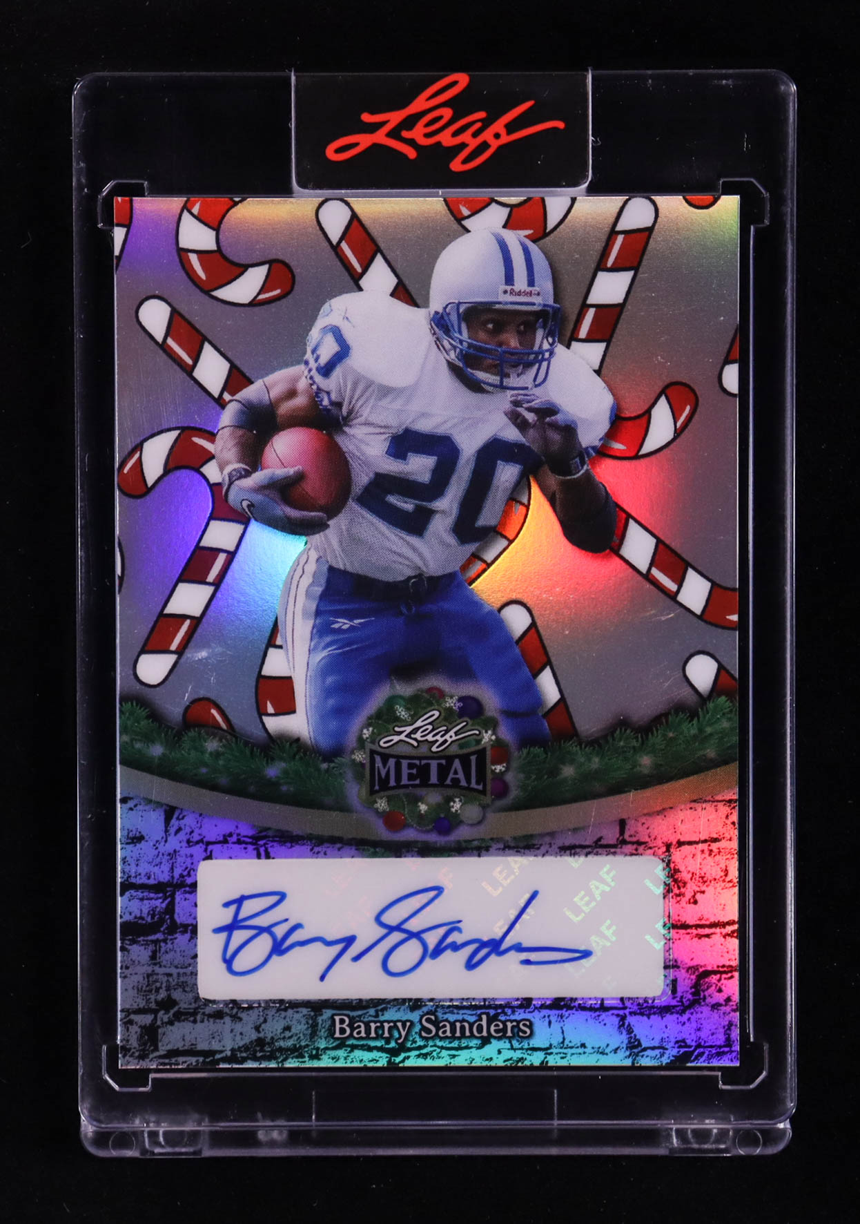 Barry Sanders 2025 Leaf Metal Happy Holidays Autographs Prismatic Candy Cane #BABS3 #04/15 at PristineAuction.com Barry Sanders 2025 Leaf Metal Happy Holidays Autographs Prismatic Candy Cane #BABS3 #04/15 at PristineAuction.com