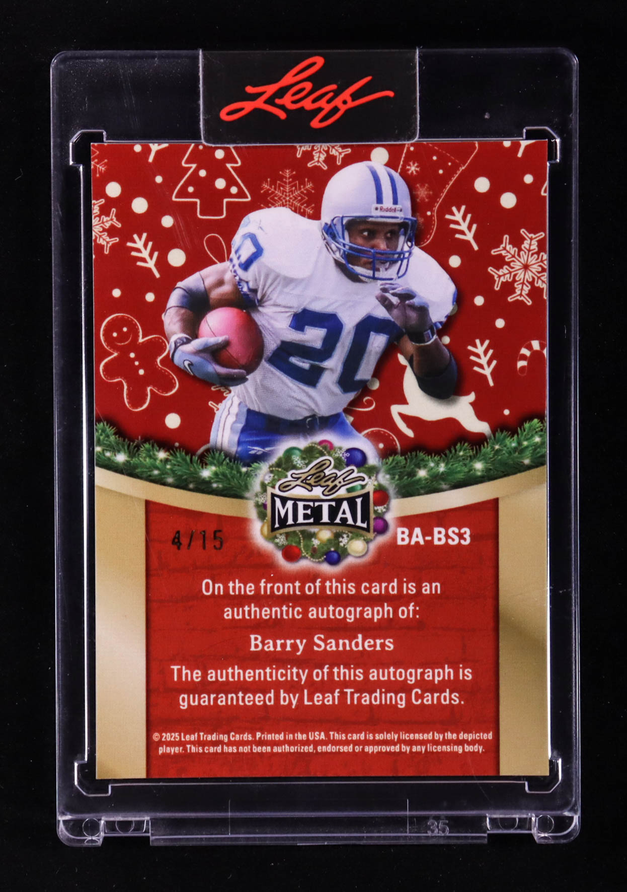 Barry Sanders 2025 Leaf Metal Happy Holidays Autographs Prismatic Candy Cane #BABS3 #04/15 at PristineAuction.com Barry Sanders 2025 Leaf Metal Happy Holidays Autographs Prismatic Candy Cane #BABS3 #04/15 at PristineAuction.com