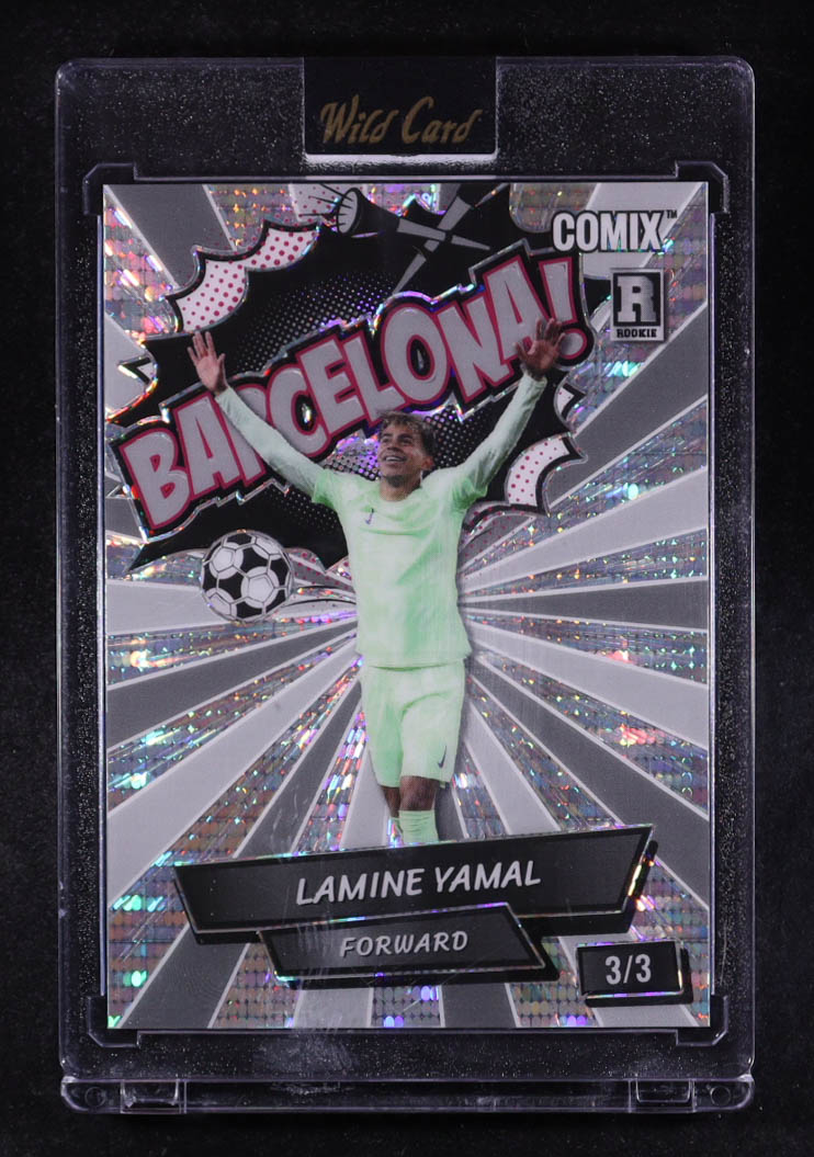 Lamine Yamal 2024 Wild Card Comix BARCELONA! Silver Pulsar #ACBLB-LY04 #3/3 RC at PristineAuction.com Lamine Yamal 2024 Wild Card Comix BARCELONA! Silver Pulsar #ACBLB-LY04 #3/3 RC at PristineAuction.com