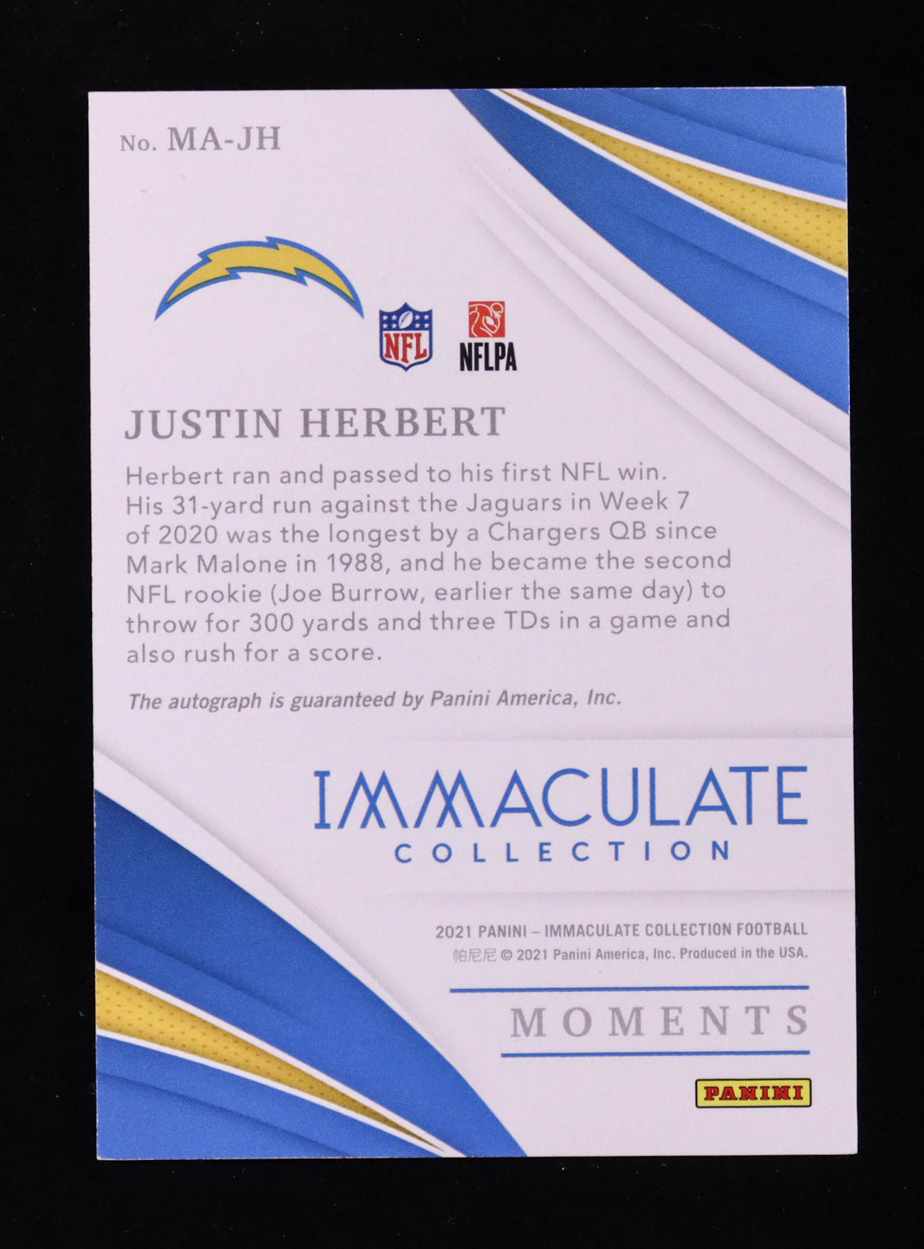 Justin Herbert 2021 Immaculate Collection Immaculate Moments Autographs #15 #15/35 at PristineAuction.com Justin Herbert 2021 Immaculate Collection Immaculate Moments Autographs #15 #15/35 at PristineAuction.com