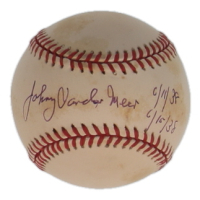 Johnny Vander Meer Signed ONL Baseball Inscribed "6/11/38" & "6/15/38" (JSA) at PristineAuction.com
