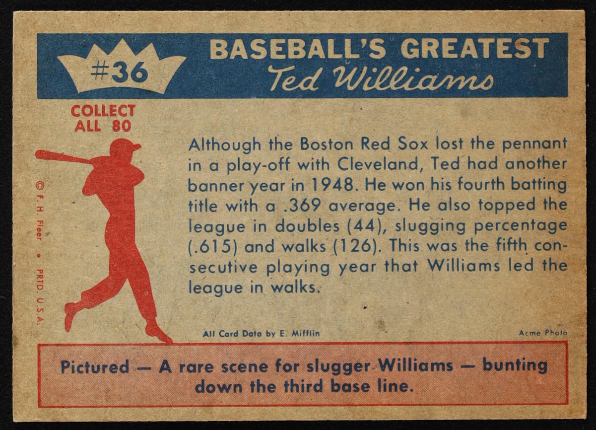 Ted Williams 1959 Fleer Ted Williams #36 / Banner Year For Ted at PristineAuction.com Ted Williams 1959 Fleer Ted Williams #36 / Banner Year For Ted at PristineAuction.com