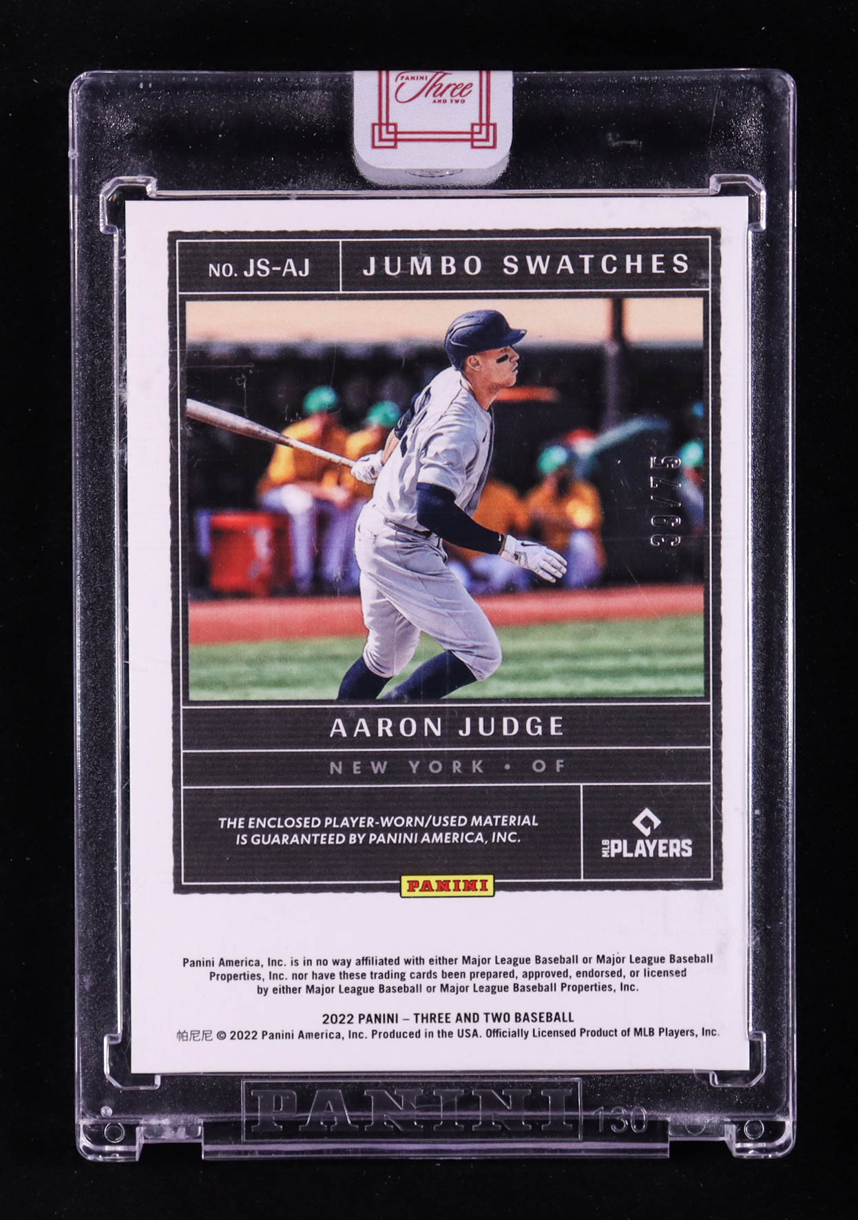 Aaron Judge 2022 Panini Three and Two Jumbo Swatches #35 #39/75 at PristineAuction.com Aaron Judge 2022 Panini Three and Two Jumbo Swatches #35 #39/75 at PristineAuction.com