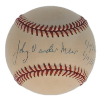 Johnny Vander Meer Signed ONL Baseball Inscribed "6/11/38" & "6/15/38" (JSA) at PristineAuction.com