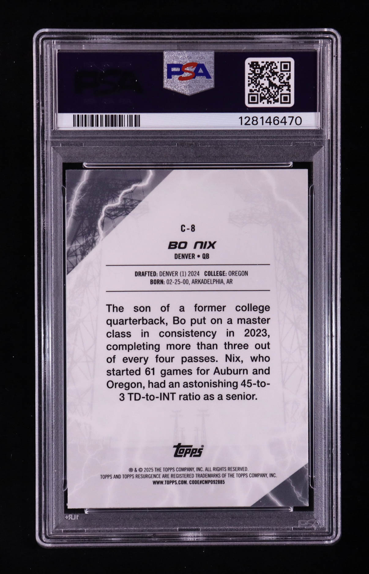 Bo Nix 2024 Topps Resurgence Conductors Navy Surge #C-8 RC #101/275 (PSA 10) at PristineAuction.com Bo Nix 2024 Topps Resurgence Conductors Navy Surge #C-8 RC #101/275 (PSA 10) at PristineAuction.com