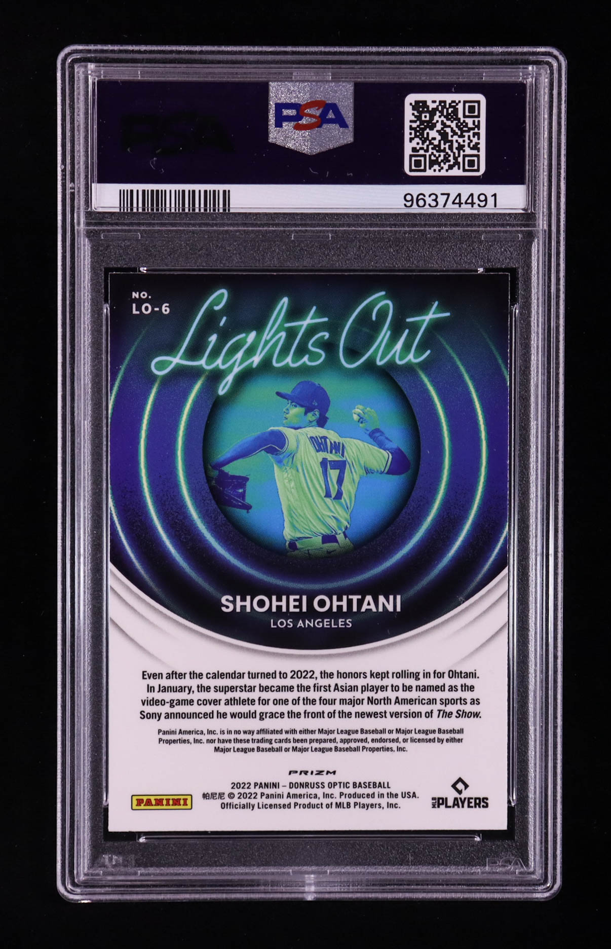 Shohei Ohtani 2022 Panini Donruss Optic Lights Out Holo #LO-6 (PSA 10) at PristineAuction.com Shohei Ohtani 2022 Panini Donruss Optic Lights Out Holo #LO-6 (PSA 10) at PristineAuction.com