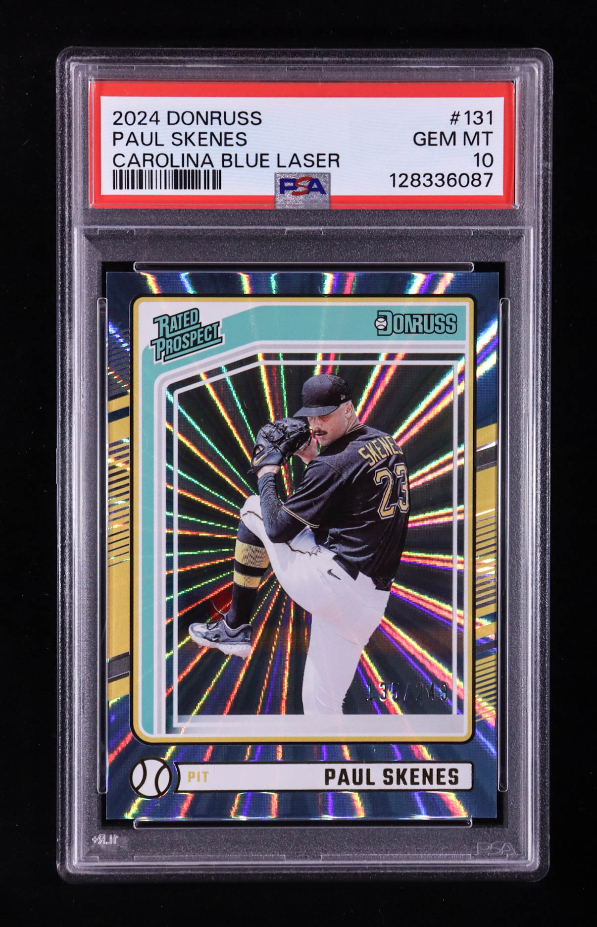 Paul Skenes 2024 Panini Donruss Carolina Blue Lazer Rated Prospect #28 RC #135/249 (PSA 10) at PristineAuction.com Paul Skenes 2024 Panini Donruss Carolina Blue Lazer Rated Prospect #28 RC #135/249 (PSA 10) at PristineAuction.com