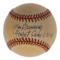 Jim Bunning Signed ONL Baseball Inscribed "Perfect Game 6-21-64" (JSA) at PristineAuction.com