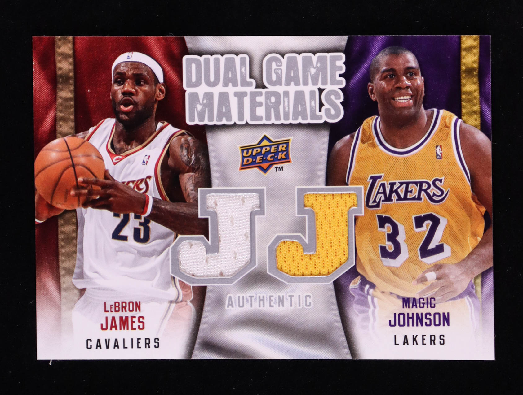 LeBron James / Magic Johnson 2009-10 Upper Deck Game Materials Dual #DGJJ at PristineAuction.com LeBron James / Magic Johnson 2009-10 Upper Deck Game Materials Dual #DGJJ at PristineAuction.com