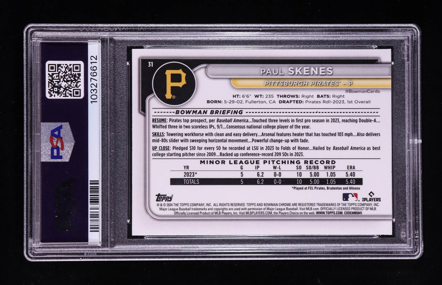 Paul Skenes 2024 Bowman Chrome Aqua Raywave #31 RC #093/199 (PSA 10) at PristineAuction.com Paul Skenes 2024 Bowman Chrome Aqua Raywave #31 RC #093/199 (PSA 10) at PristineAuction.com