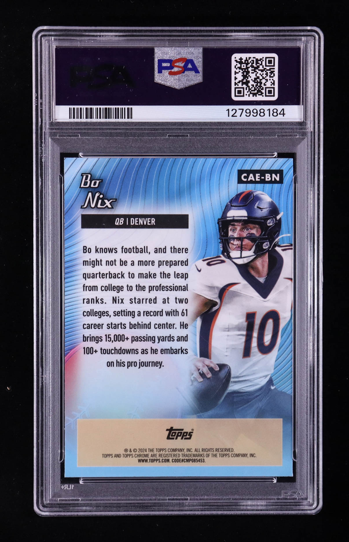 Bo Nix 2024 Topps Chrome All-Etch-Green Refractor #CAE-BN RC #08/99 (PSA 10) at PristineAuction.com Bo Nix 2024 Topps Chrome All-Etch-Green Refractor #CAE-BN RC #08/99 (PSA 10) at PristineAuction.com