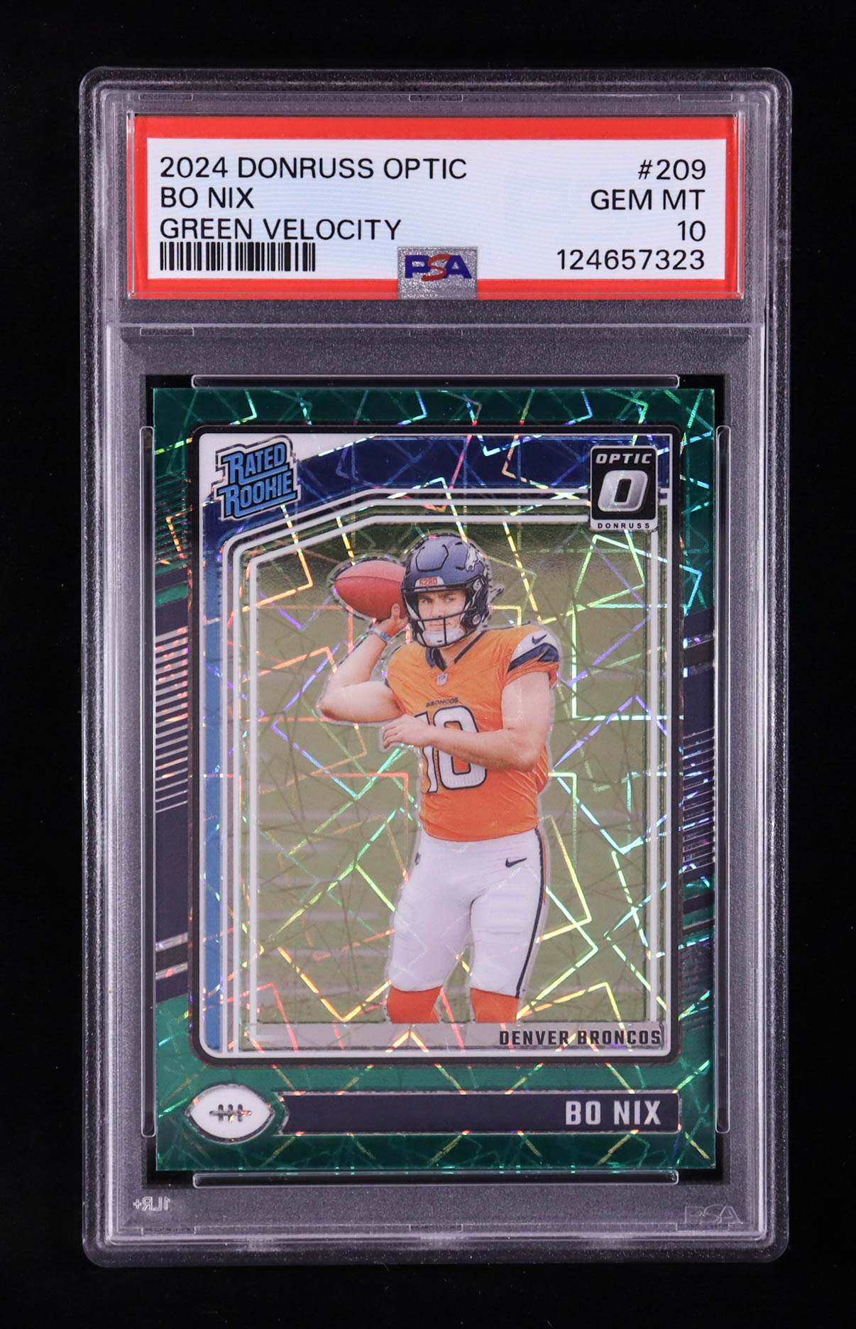 Bo Nix 2024 Panini Donruss Optic Green Velocity RR #209 RC (PSA 10) at PristineAuction.com Bo Nix 2024 Panini Donruss Optic Green Velocity RR #209 RC (PSA 10) at PristineAuction.com