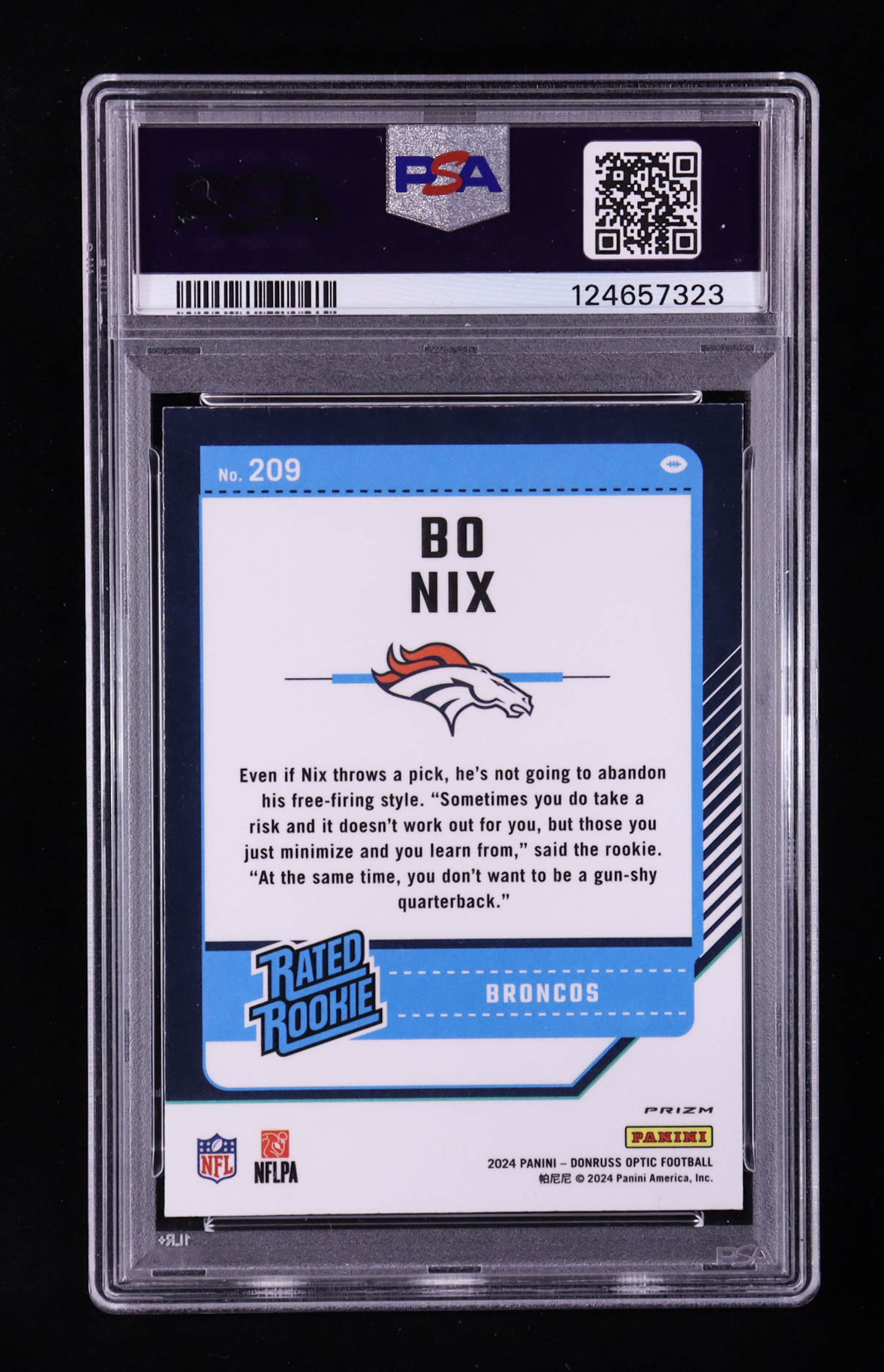 Bo Nix 2024 Panini Donruss Optic Green Velocity RR #209 RC (PSA 10) at PristineAuction.com Bo Nix 2024 Panini Donruss Optic Green Velocity RR #209 RC (PSA 10) at PristineAuction.com