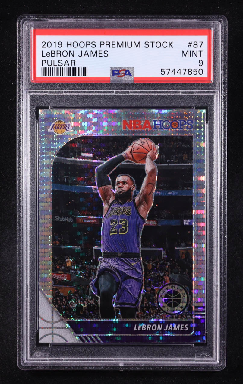 LeBron James 2019-20 Hoops Premium Stock Prizms Pulsar #87 (PSA 9) at PristineAuction.com LeBron James 2019-20 Hoops Premium Stock Prizms Pulsar #87 (PSA 9) at PristineAuction.com