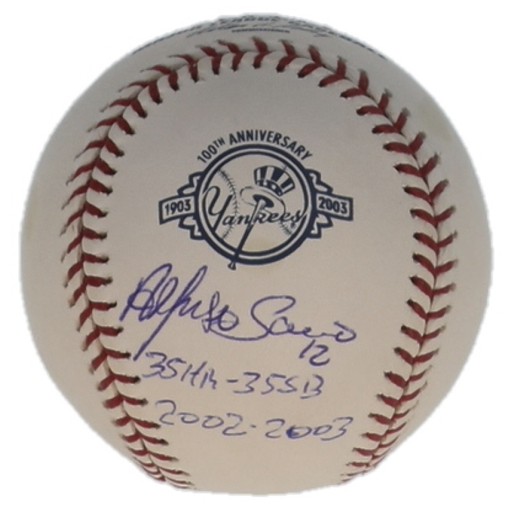 Alfonso Soriano Signed OML Baseball Inscribed "35 HR 35 SB" & "2002-2003" (Beckett) at PristineAuction.com