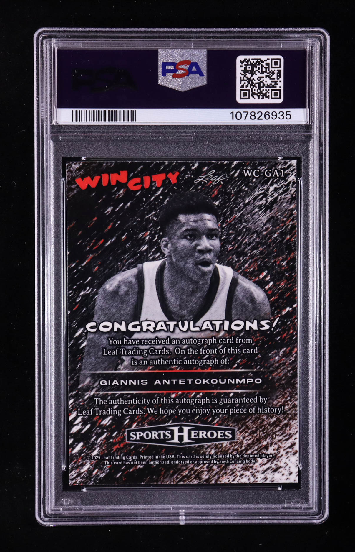 Giannis Antetokounmpo 2025 Leaf Sport Heroes Win City Autographs Orange Crystal #WC-GA1 #1/6 (PSA 10) at PristineAuction.com Giannis Antetokounmpo 2025 Leaf Sport Heroes Win City Autographs Orange Crystal #WC-GA1 #1/6 (PSA 10) at PristineAuction.com