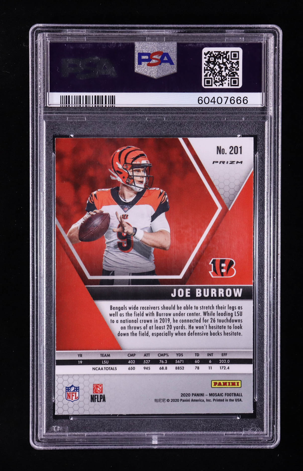 Joe Burrow 2020 Panini Mosaic Silver Prizm NFL Debut #201 RC (PSA 10) at PristineAuction.com Joe Burrow 2020 Panini Mosaic Silver Prizm NFL Debut #201 RC (PSA 10) at PristineAuction.com