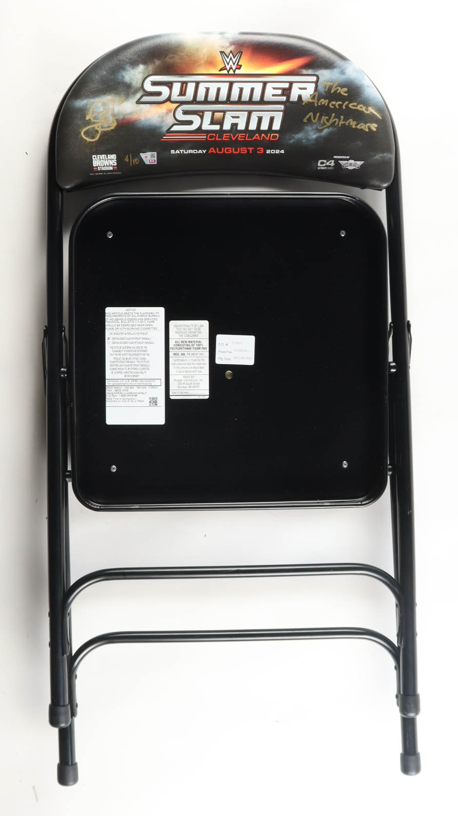 Cody Rhodes Signed LE WWE Foldable Chair Inscribed "The American Nightmare" #4/10 (Fanatics) at PristineAuction.com Cody Rhodes Signed LE WWE Foldable Chair Inscribed "The American Nightmare" #4/10 (Fanatics) at PristineAuction.com