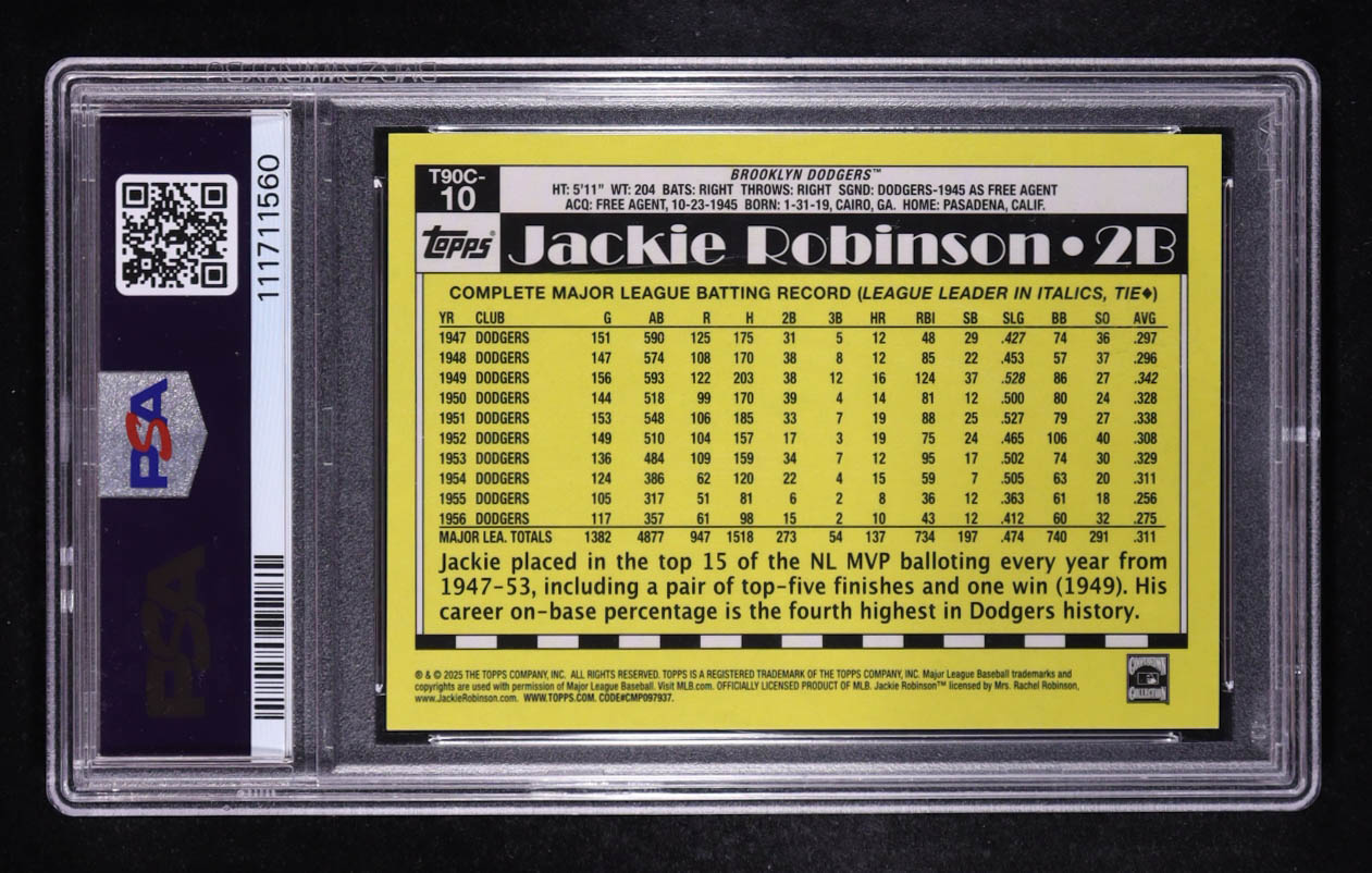 Jackie Robinson 2025 Topps '90 Topps Silver Pack Chrome Gold Refractors #T90C10 #46/50 (PSA 10) at PristineAuction.com Jackie Robinson 2025 Topps '90 Topps Silver Pack Chrome Gold Refractors #T90C10 #46/50 (PSA 10) at PristineAuction.com