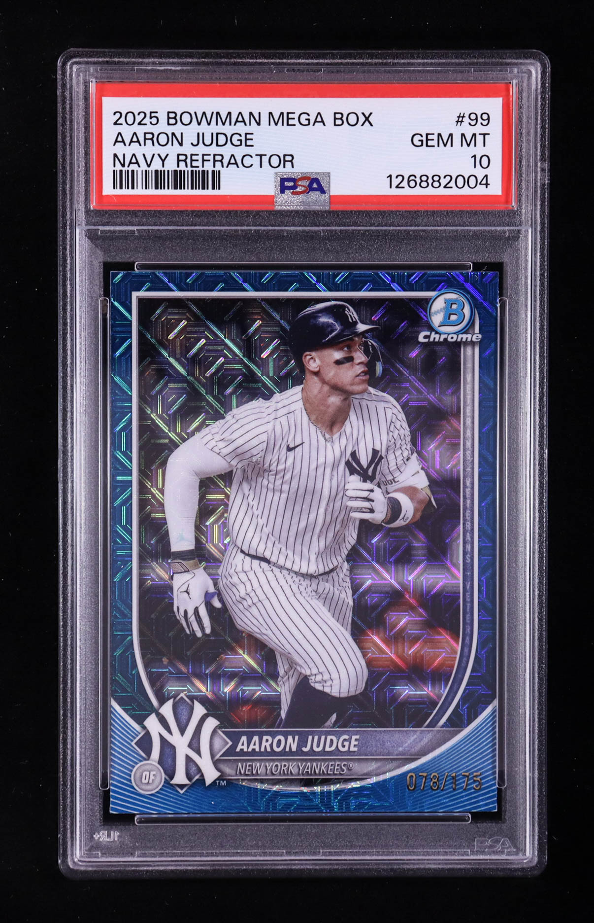 Aaron Judge 2025 Bowman Chrome Mega Box Navy Refractor #99 #078/175 (PSA 10) at PristineAuction.com Aaron Judge 2025 Bowman Chrome Mega Box Navy Refractor #99 #078/175 (PSA 10) at PristineAuction.com