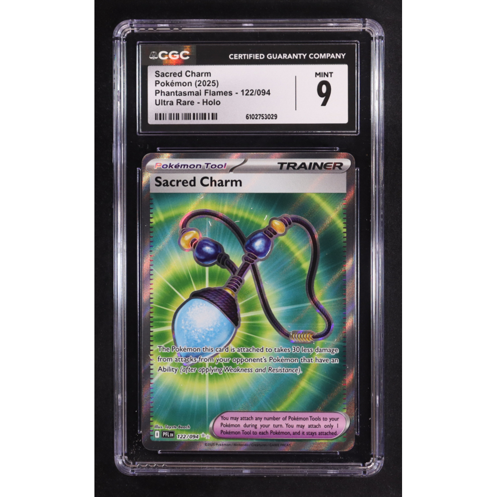 Sacred Charm 2025 Pokemon TCG Mega Evolution Phantasmal Flames #122 (CGC 9) at PristineAuction.com