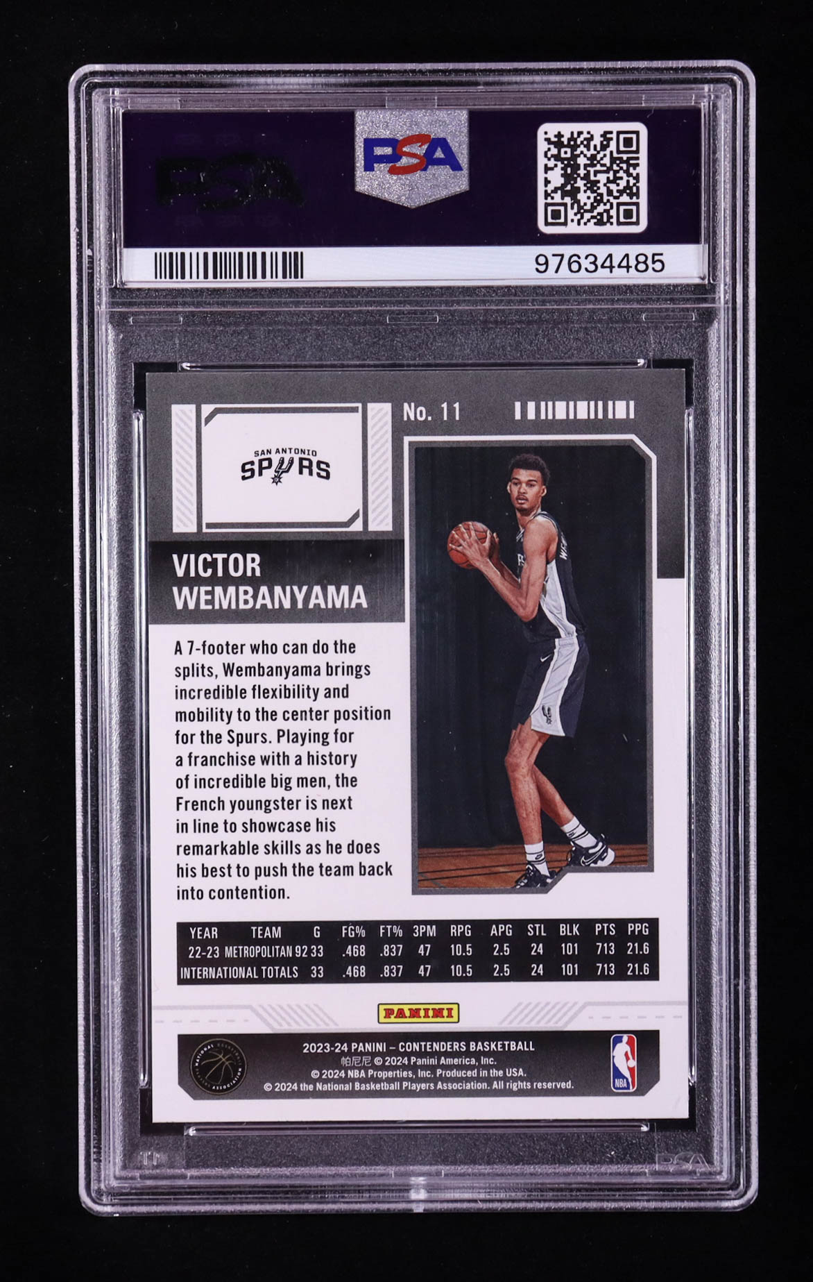 Victor Wembanyama 2023-24 Panini Contenders #11 RC (PSA 9) at PristineAuction.com Victor Wembanyama 2023-24 Panini Contenders #11 RC (PSA 9) at PristineAuction.com
