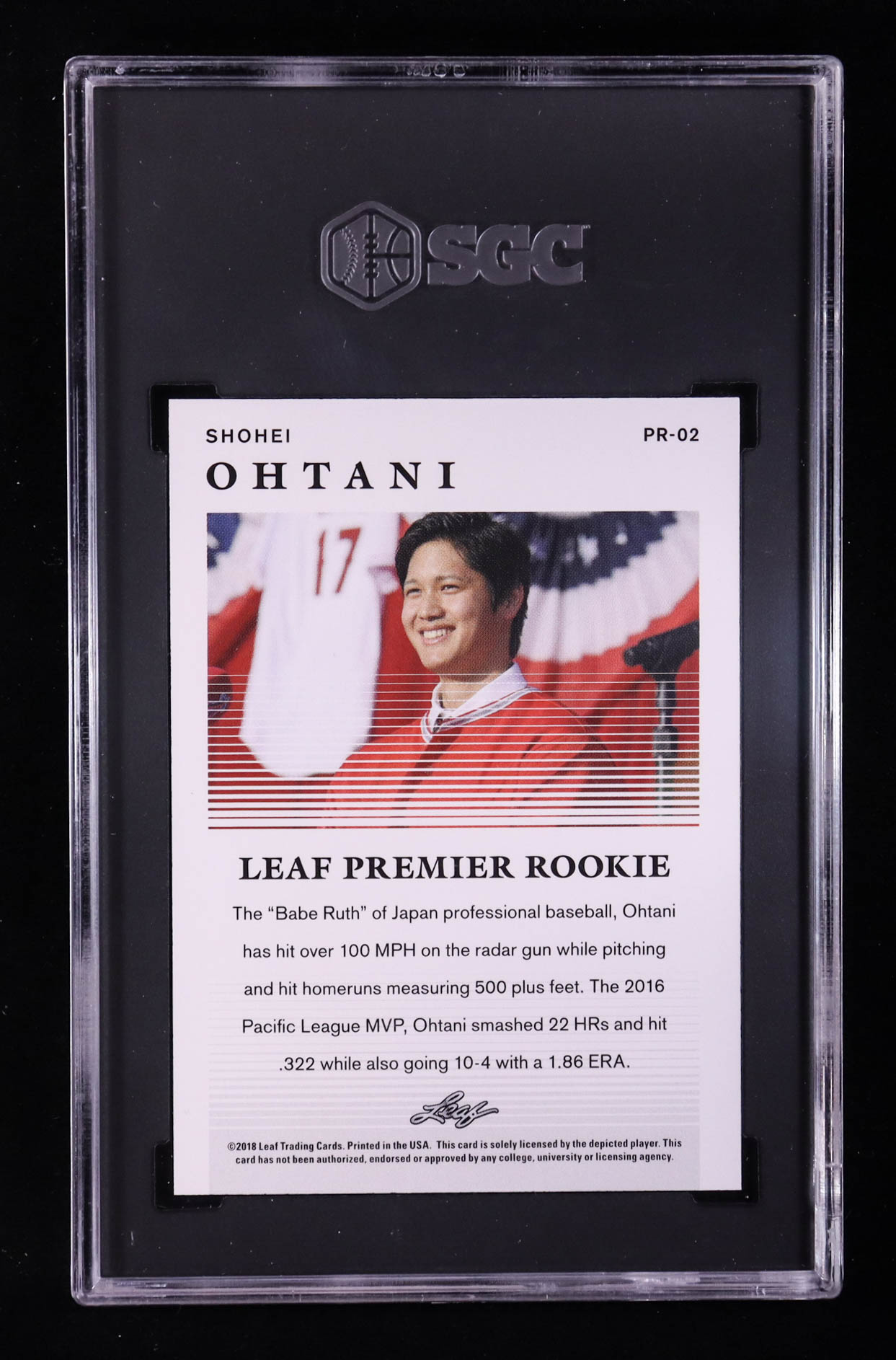 Shohei Ohtani 2018 Leaf Premier Rookie #PR-02 RC (SGC 10) at PristineAuction.com Shohei Ohtani 2018 Leaf Premier Rookie #PR-02 RC (SGC 10) at PristineAuction.com