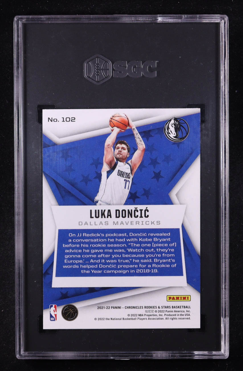 Luka Doncic 2021-22 Panini Chronicles #102 Rookies and Stars (SGC 10) at PristineAuction.com Luka Doncic 2021-22 Panini Chronicles #102 Rookies and Stars (SGC 10) at PristineAuction.com