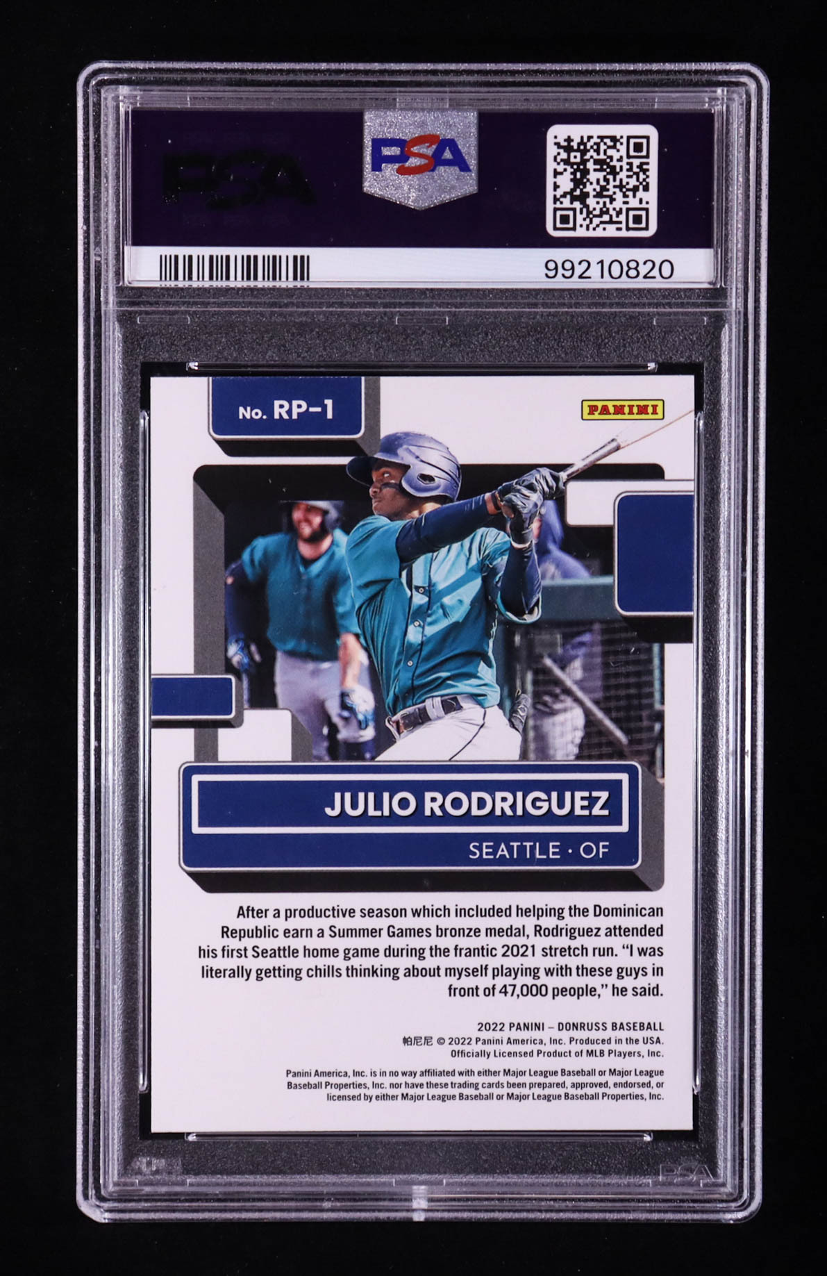 Julio Rodriguez 2022 Donruss Rated Prospects Pink Fireworks #1 RC (PSA 10) at PristineAuction.com Julio Rodriguez 2022 Donruss Rated Prospects Pink Fireworks #1 RC (PSA 10) at PristineAuction.com