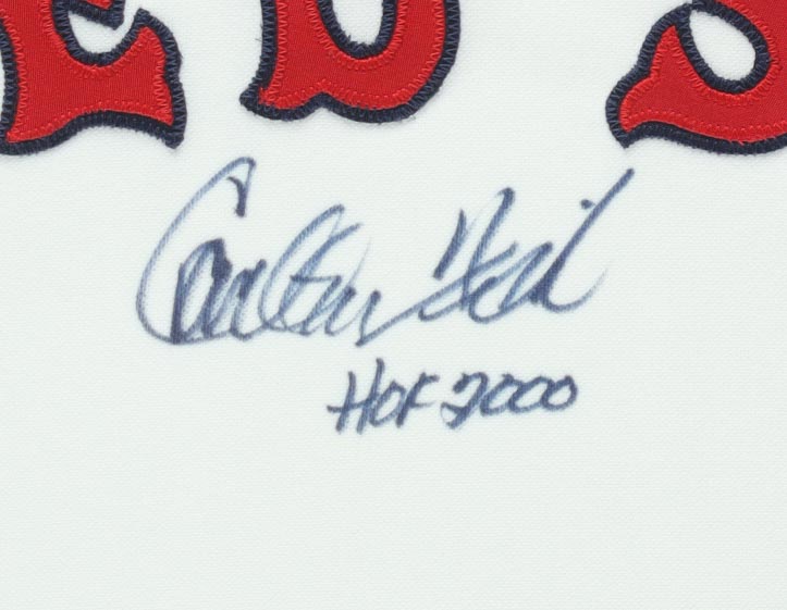 Carlton Fisk Signed Red Sox Custom Framed Jersey Inscribed "HOF 2000" (Steiner) at PristineAuction.com Carlton Fisk Signed Red Sox Custom Framed Jersey Inscribed "HOF 2000" (Steiner) at PristineAuction.com