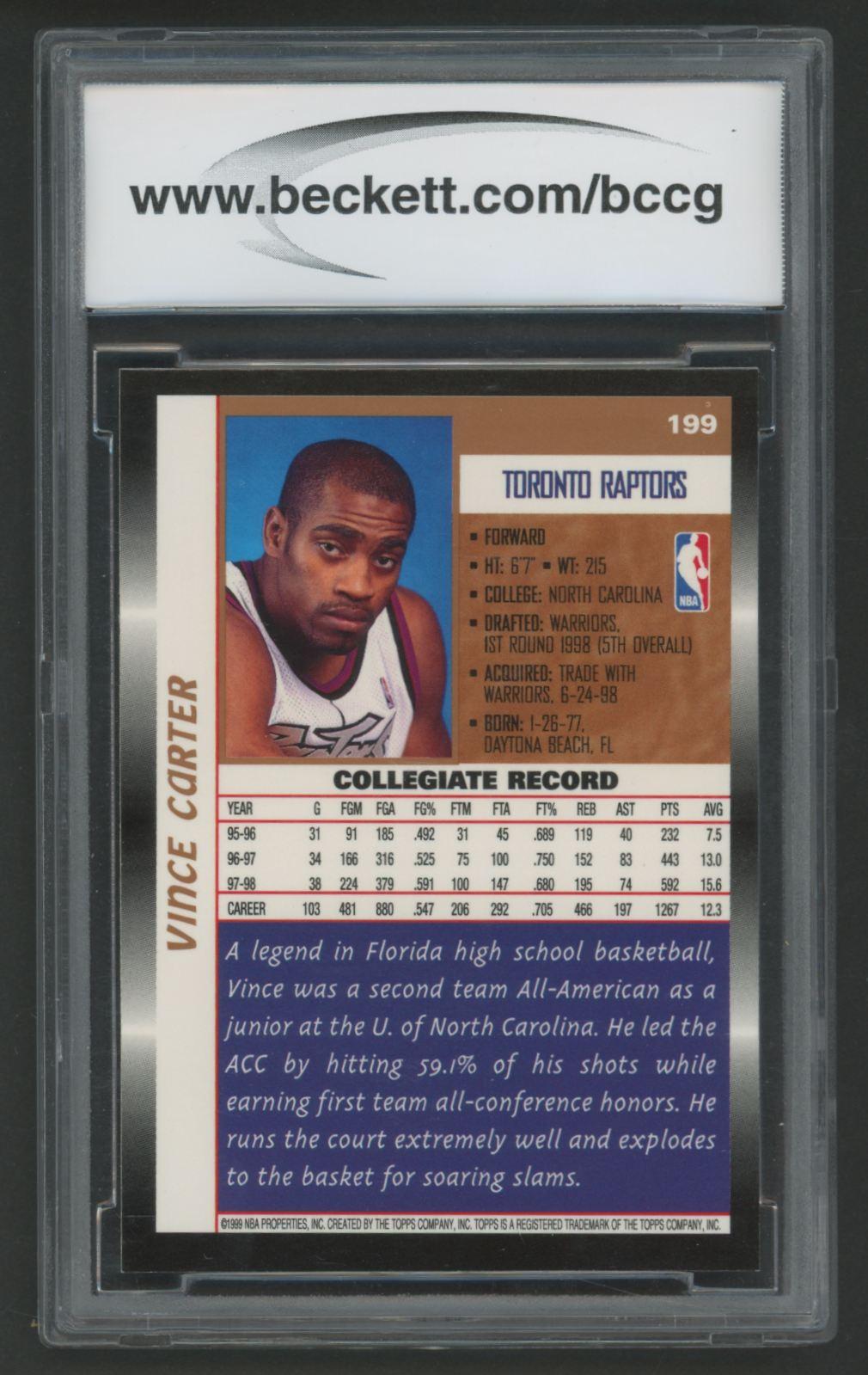 Vince Carter 1998-99 Topps #199 RC (BCCG 10) at PristineAuction.com Vince Carter 1998-99 Topps #199 RC (BCCG 10) at PristineAuction.com