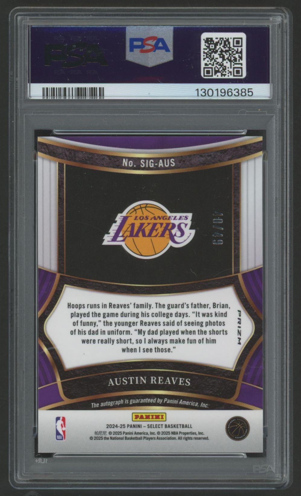 Austin Reaves 2024 Select Signature Blue Prizm #SIGAUS #40/49 (PSA 9) at PristineAuction.com Austin Reaves 2024 Select Signature Blue Prizm #SIGAUS #40/49 (PSA 9) at PristineAuction.com