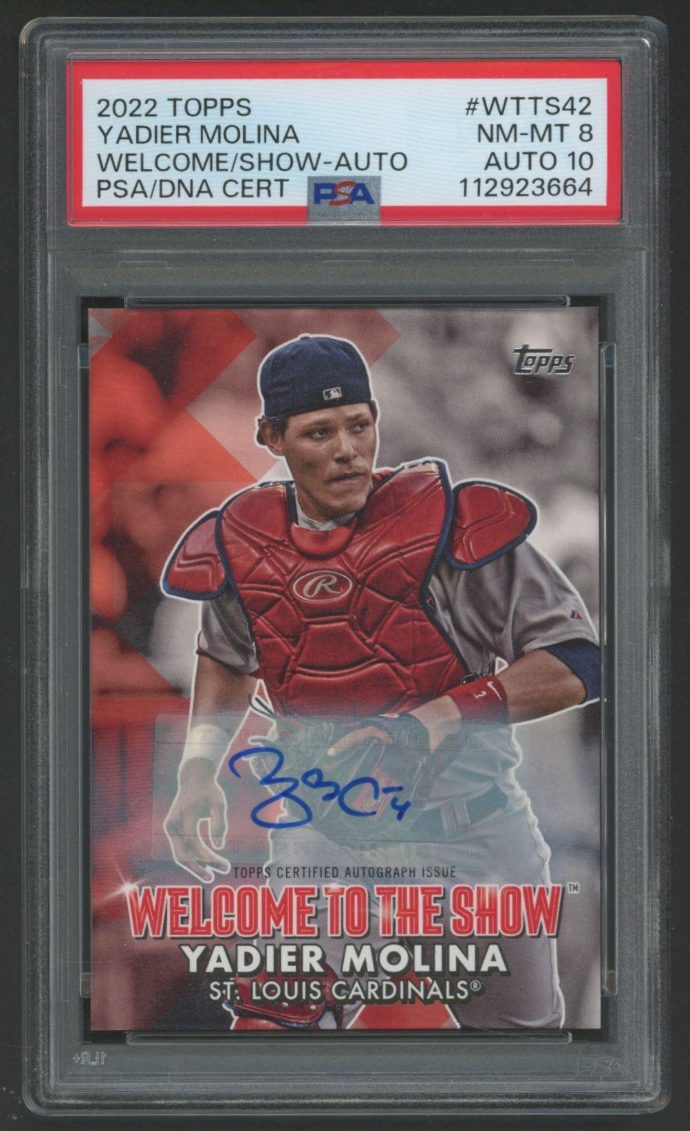Yadier Molina 2022 Topps Welcome to the Show Autographs #WTTS42 #7/10 (PSA 8 | Auto 10) at PristineAuction.com Yadier Molina 2022 Topps Welcome to the Show Autographs #WTTS42 #7/10 (PSA 8 | Auto 10) at PristineAuction.com