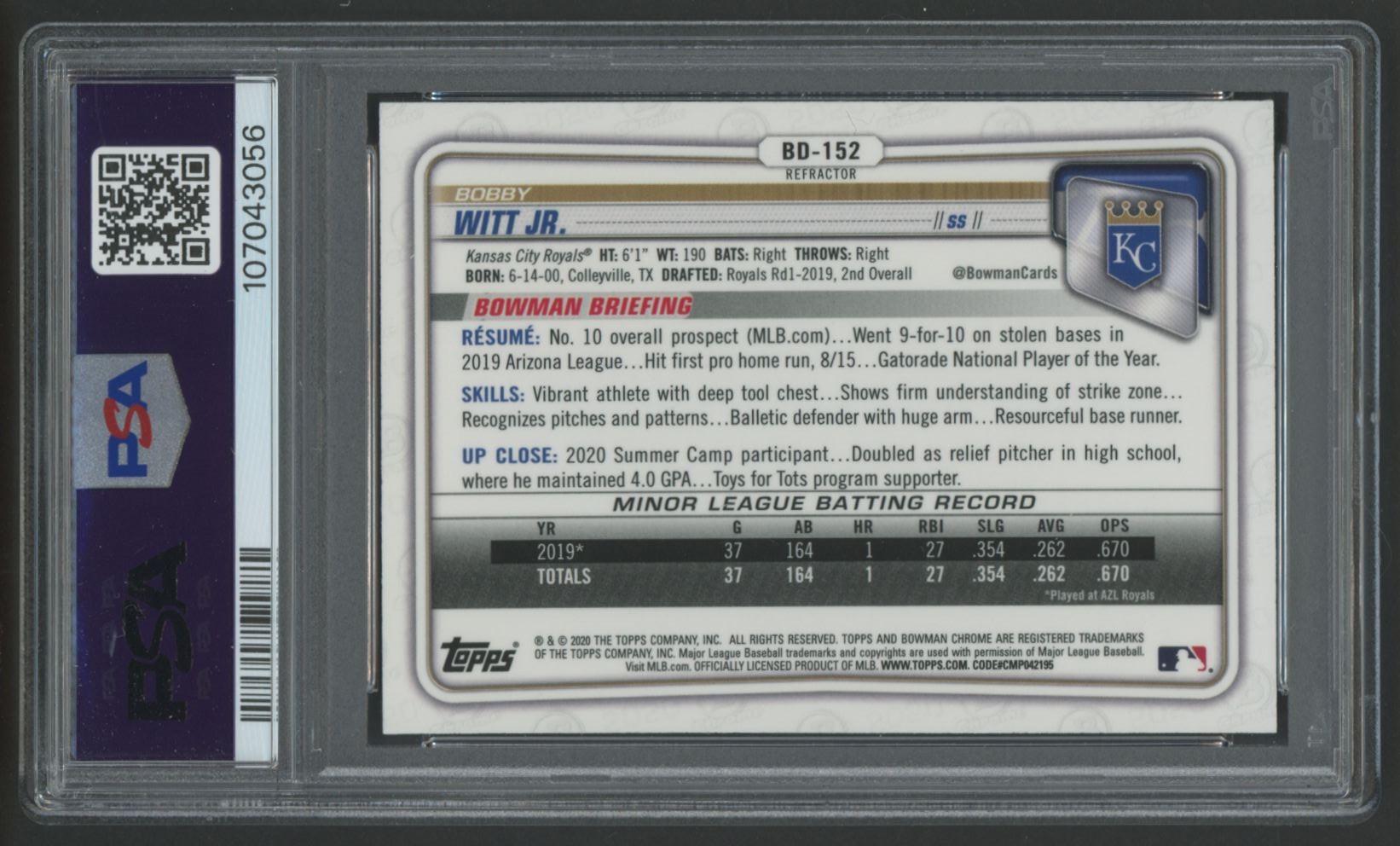 Bobby Witt Jr. 2020 Bowman Chrome Refractor #BD152 RC (PSA 6) at PristineAuction.com Bobby Witt Jr. 2020 Bowman Chrome Refractor #BD152 RC (PSA 6) at PristineAuction.com