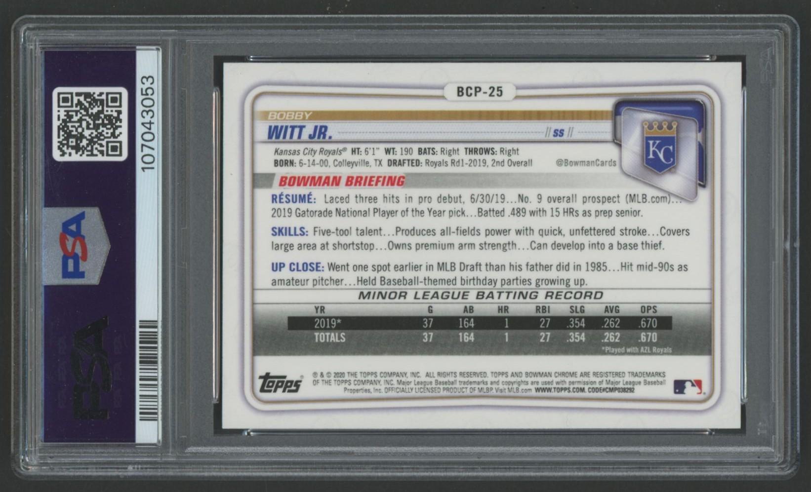 Bobby Witt Jr. 2020 Bowman Chrome Prospects #BCP52 (PSA 5) at PristineAuction.com Bobby Witt Jr. 2020 Bowman Chrome Prospects #BCP52 (PSA 5) at PristineAuction.com