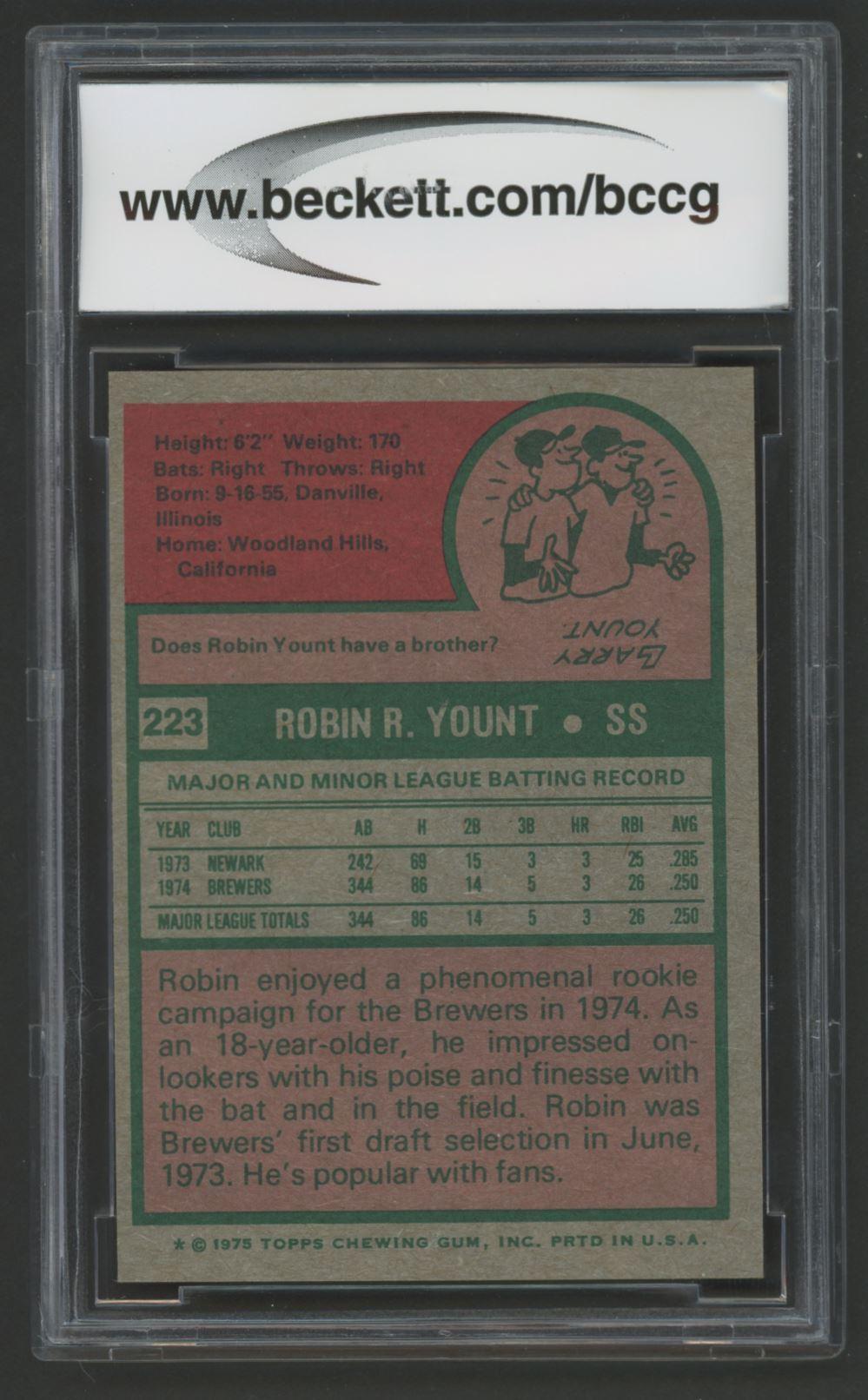 Robin Yount 1975 Topps #223 RC (BCCG 9) at PristineAuction.com Robin Yount 1975 Topps #223 RC (BCCG 9) at PristineAuction.com