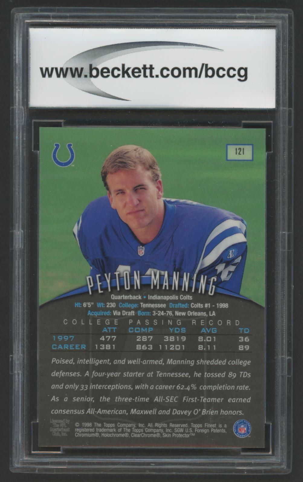 Peyton Manning 1998 Finest #121 RC (BCCG 10) at PristineAuction.com Peyton Manning 1998 Finest #121 RC (BCCG 10) at PristineAuction.com